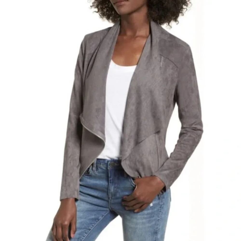 BLANK NYC Dark Gray Faux Suede Drape Front Jacket Size Medium Moto